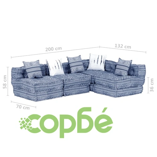 4-местен модулен пуф, индиго, текстил ➤ топ цена ➤ sorbe.bg