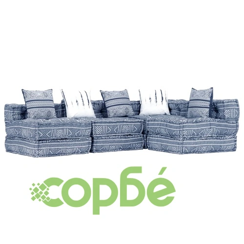 4-местен модулен пуф, индиго, текстил ➤ топ цена ➤ sorbe.bg