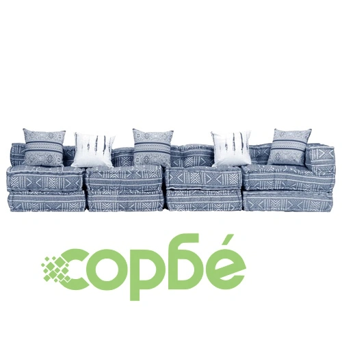 4-местен модулен пуф, индиго, текстил ➤ топ цена ➤ sorbe.bg