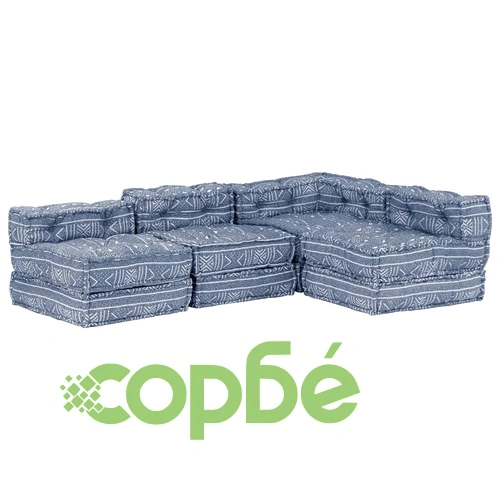 4-местен модулен пуф, индиго, текстил ➤ топ цена ➤ sorbe.bg