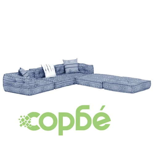 3-местен модулен пуф, индиго, текстил ➤ топ цена ➤ sorbe.bg