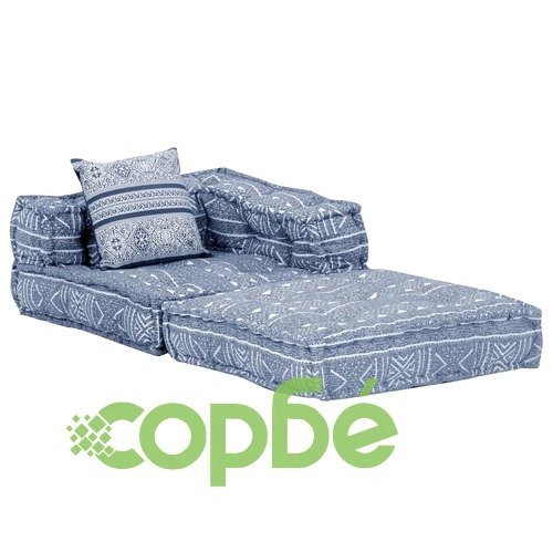 3-местен модулен пуф, индиго, текстил ➤ топ цена ➤ sorbe.bg