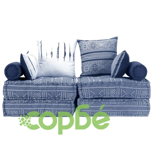 2-местен модулен пуф, индиго, текстил ➤ топ цена ➤ sorbe.bg