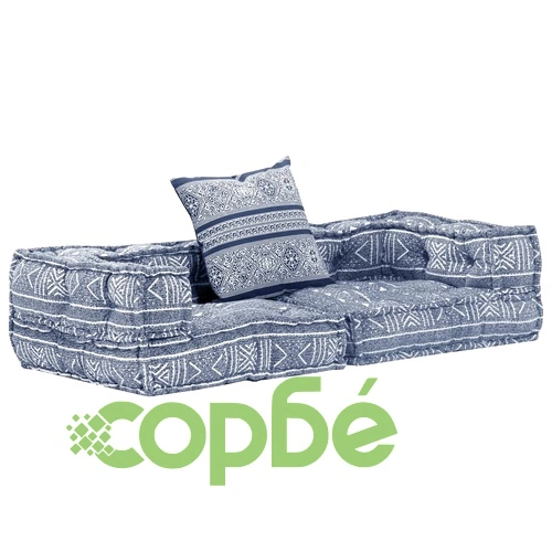 2-местен модулен пуф, индиго, текстил ➤ топ цена ➤ sorbe.bg