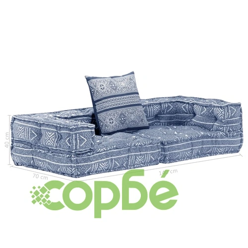 2-местен модулен пуф, индиго, текстил ➤ топ цена ➤ sorbe.bg