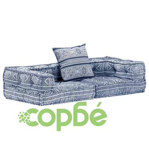 2-местен модулен пуф, индиго, текстил ➤ топ цена ➤ sorbe.bg