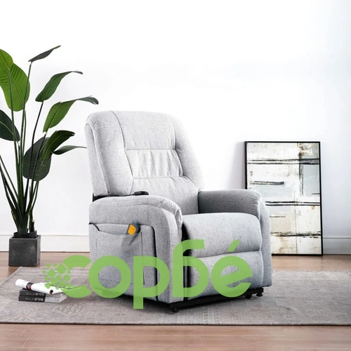 Електрически изправящ масажен ТВ реклайнер, светлосив, текстил ➤ топ цена ➤ sorbe.bg