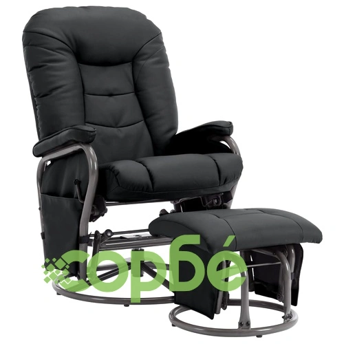 Реклайнер с табуретка, черен, изкуствена кожа ➤ топ цена ➤ sorbe.bg