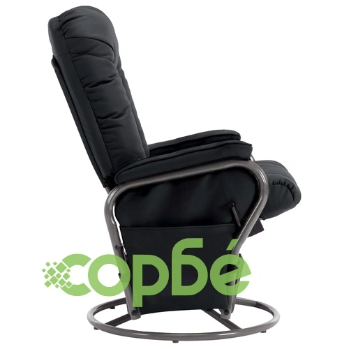Реклайнер с табуретка, черен, изкуствена кожа ➤ топ цена ➤ sorbe.bg