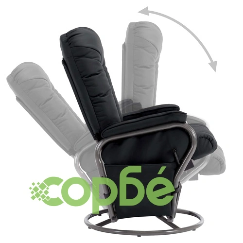 Реклайнер с табуретка, черен, изкуствена кожа ➤ топ цена ➤ sorbe.bg