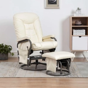 Реклайнер с табуретка, кремав, изкуствена кожа