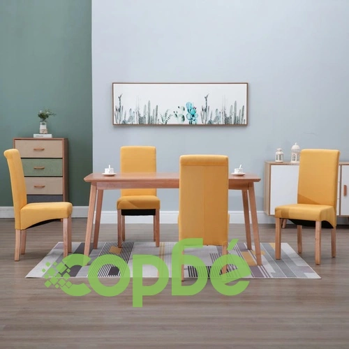 Трапезни столове, 4 бр, жълти, текстил ➤ топ цена ➤ sorbe.bg