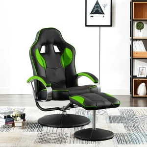 Реклайнер рейсинг стол с табуретка, зелен, изкуствена кожа