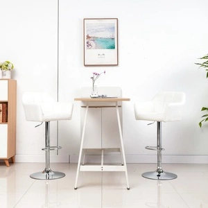Бар табуретки, 2 бр, с подлакътници, бели, изкуствена кожа