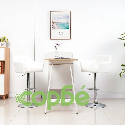 Бар табуретки, 2 бр, с подлакътници, бели, изкуствена кожа ➤ топ цена ➤ sorbe.bg