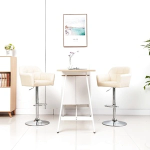 Бар табуретки, 2 бр, с подлакътници, кремави, изкуствена кожа
