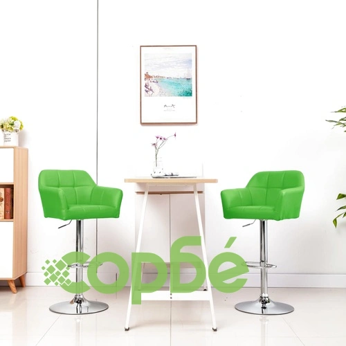 Бар табуретки, 2 бр, с подлакътници, зелени, изкуствена кожа ➤ топ цена ➤ sorbe.bg