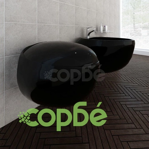 Луксозен комплект от тоалетна чиния за стена & биде, черна керамика ➤ топ цена ➤ sorbe.bg