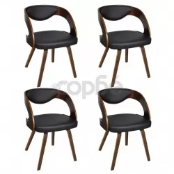 Трапезни столове, 4 бр, кафяви, извито дърво и изкуствена кожа