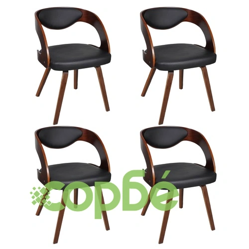 Трапезни столове, 4 бр, кафяви, извито дърво и изкуствена кожа ➤ топ цена ➤ sorbe.bg