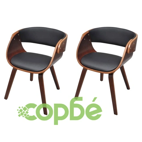 Трапезни столове, 2 бр, кафяви, извито дърво и изкуствена кожа ➤ топ цена ➤ sorbe.bg