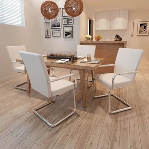 Конзолни трапезни столове, 4 бр, бели, изкуствена кожа