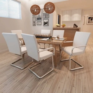 Конзолни трапезни столове, 6 бр, бели, изкуствена кожа