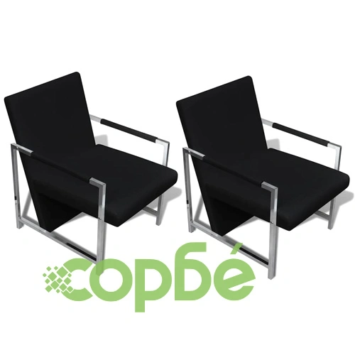 Фотьойли, 2 бр, с хромирана рамка, черни, изкуствена кожа ➤ топ цена ➤ sorbe.bg