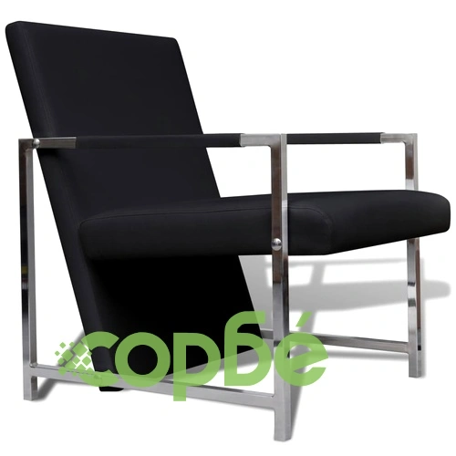 Фотьойли, 2 бр, с хромирана рамка, черни, изкуствена кожа ➤ топ цена ➤ sorbe.bg