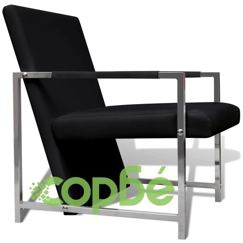 Фотьойли, 2 бр, с хромирана рамка, черни, изкуствена кожа ➤ топ цена ➤ sorbe.bg