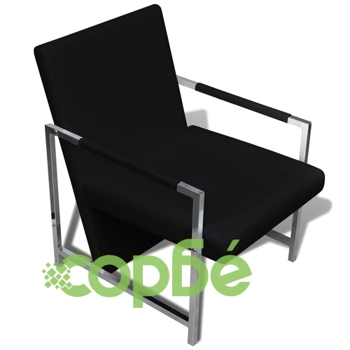 Фотьойли, 2 бр, с хромирана рамка, черни, изкуствена кожа ➤ топ цена ➤ sorbe.bg