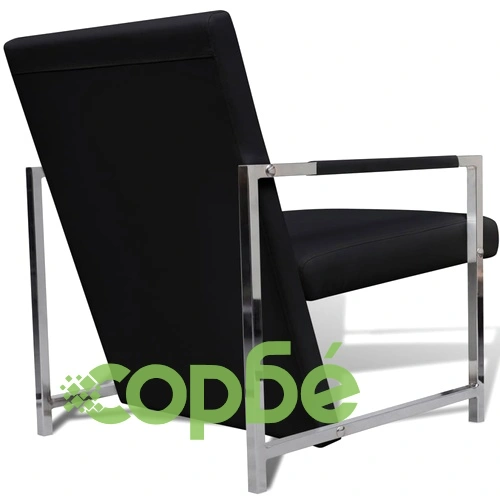 Фотьойли, 2 бр, с хромирана рамка, черни, изкуствена кожа ➤ топ цена ➤ sorbe.bg