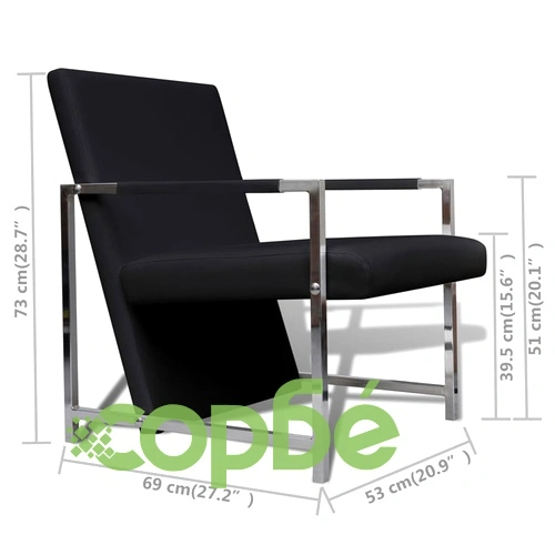 Фотьойли, 2 бр, с хромирана рамка, черни, изкуствена кожа ➤ топ цена ➤ sorbe.bg