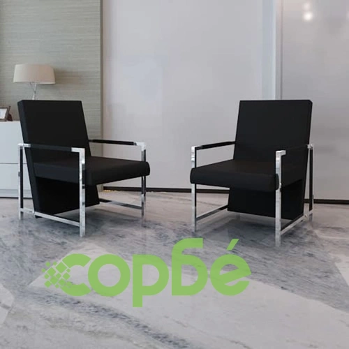 Фотьойли, 2 бр, с хромирана рамка, черни, изкуствена кожа ➤ топ цена ➤ sorbe.bg