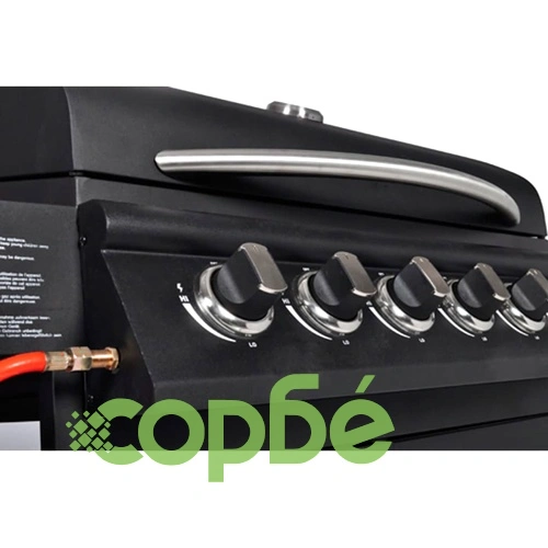 Газово барбекю (LPG), 6 горелки + 1 котлон, цвят черен ➤ топ цена ➤ sorbe.bg
