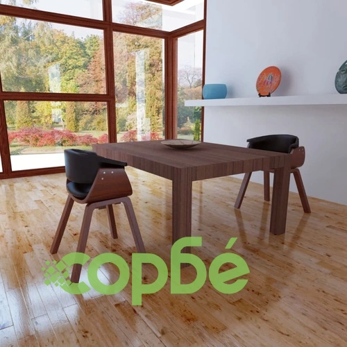 Трапезни столове, 2 бр, извито дърво и изкуствена кожа ➤ топ цена ➤ sorbe.bg