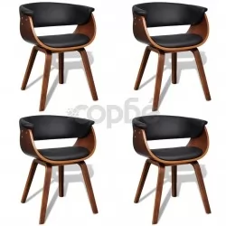 Трапезни столове, 4 бр, извито дърво и изкуствена кожа 