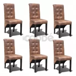 Трапезни столове, 6 бр, кафяви, изкуствена кожа