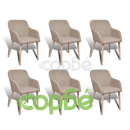 Трапезни столове, 6 бр, бежов плат и дъбова дървесина масив ➤ топ цена ➤ sorbe.bg
