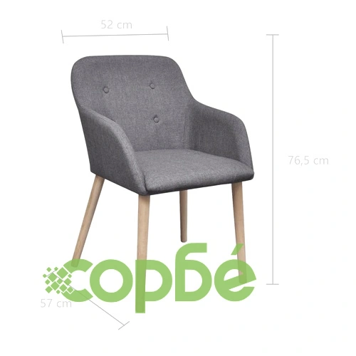 Трапезни столове, 4 бр, светлосив плат и дъбова дървесина масив  ➤ топ цена ➤ sorbe.bg