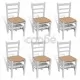 Трапезни столове, 6 бр, бели, борова дървесина и тръстика