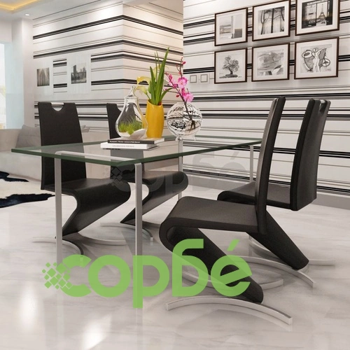 Трапезни столове, 4 бр, черни, изкуствена кожа ➤ топ цена ➤ sorbe.bg