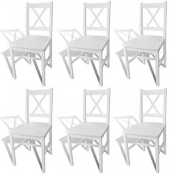 Трапезни столове, 6 бр, бели, борова дървесина