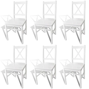 Трапезни столове, 6 бр, бели, борова дървесина