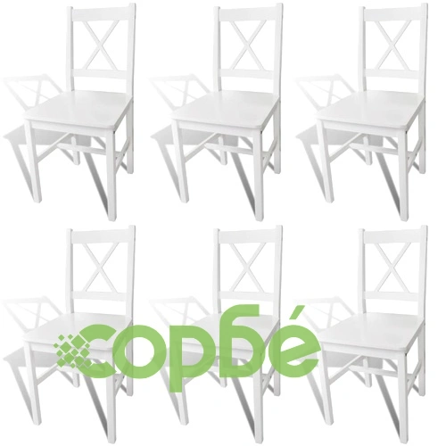 Трапезни столове, 6 бр, бели, борова дървесина ➤ топ цена ➤ sorbe.bg