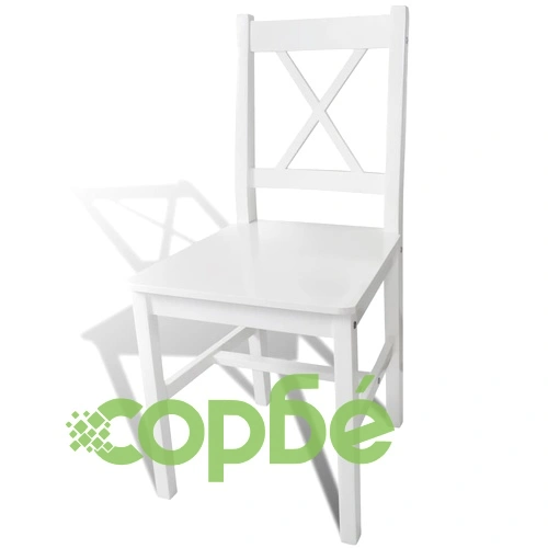 Трапезни столове, 6 бр, бели, борова дървесина ➤ топ цена ➤ sorbe.bg