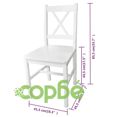 Трапезни столове, 6 бр, бели, борова дървесина ➤ топ цена ➤ sorbe.bg