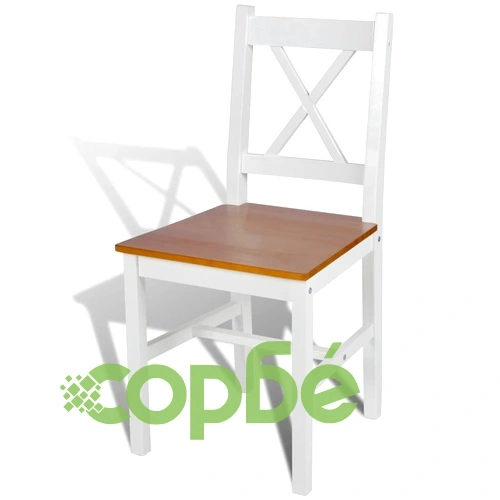 Трапезни столове, 6 бр, бели, борова дървесина ➤ топ цена ➤ sorbe.bg