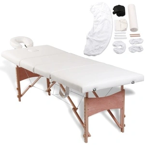 Дървена масажна кушетка с 4 зони на сгъване, цвят: кремаво-бял