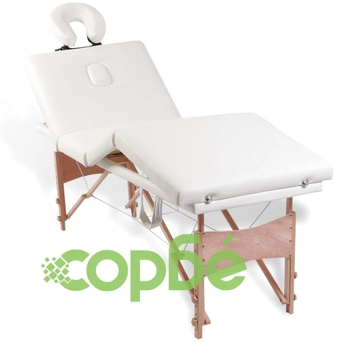 Дървена масажна кушетка с 4 зони на сгъване, цвят: кремаво-бял ➤ топ цена ➤ sorbe.bg